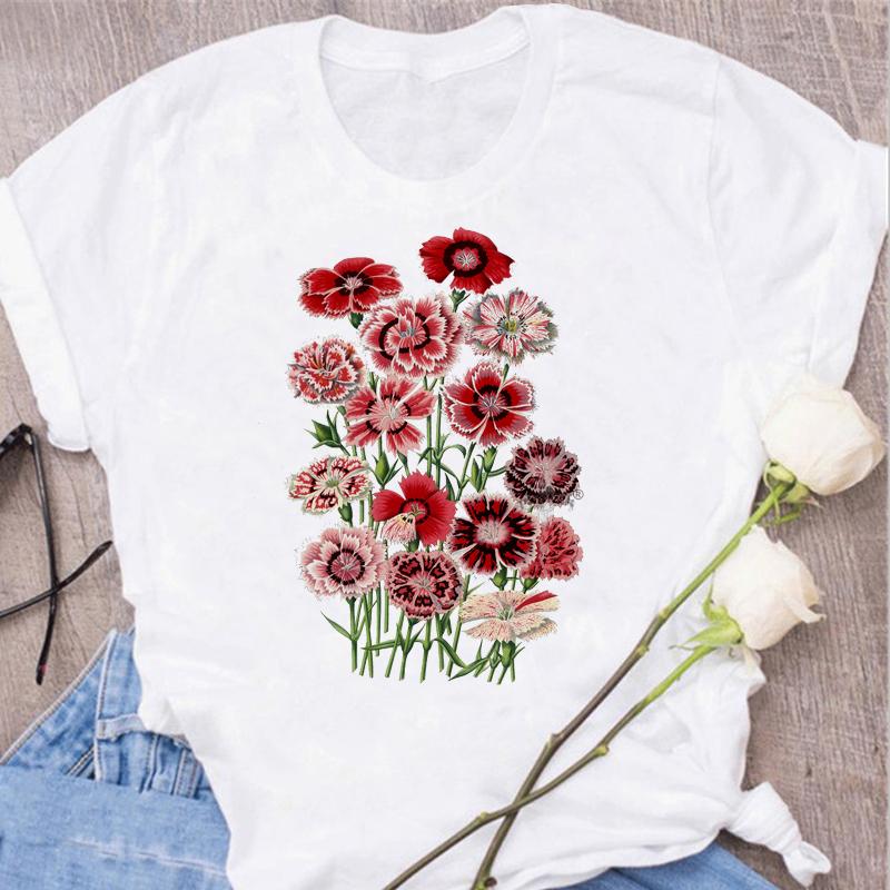 Women's Tops Fashion Flower Floral Print Lady T-shirt Casual Short Sleeve Aesthetic Clothes Shirt T-shirts Female Tops Tees