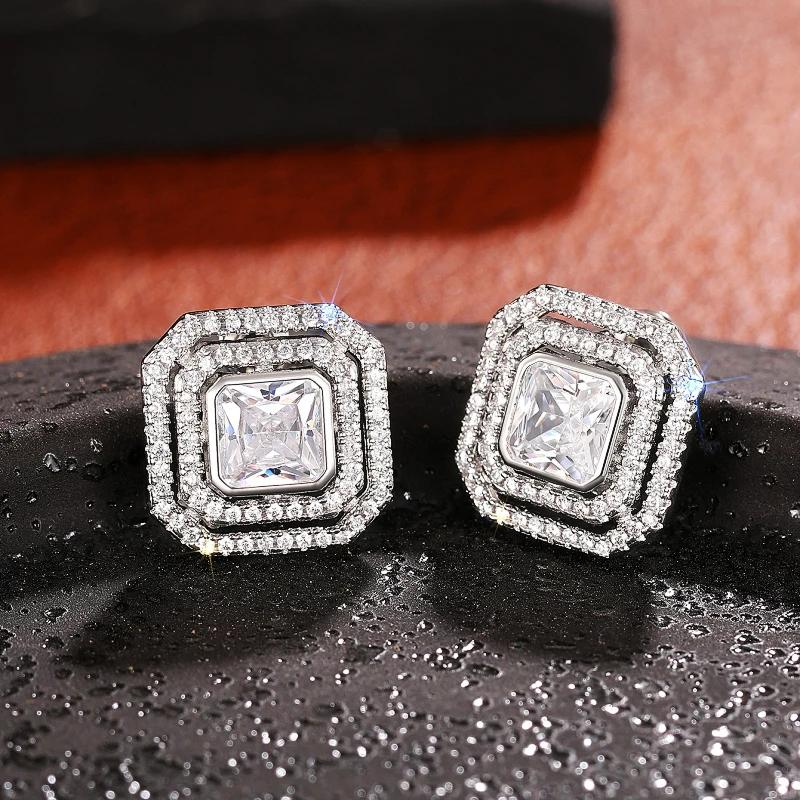 Huitan Brillante Quadratische Zirkonia Ohrstecker für Frauen Neu Designte Geometrische Ohraccessoires Alltagskleidung Party Schmuck