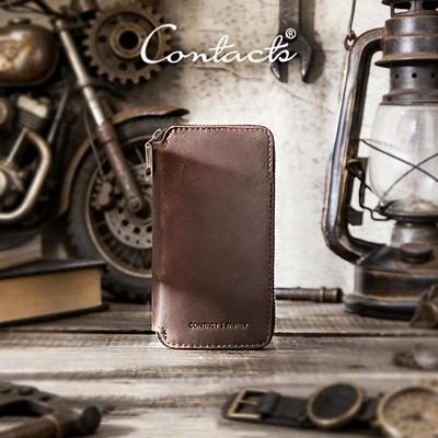 CONTACT'S Vintage Echte Lederen Horlogekast 2 Sleuven Ritssluiting Horlogetas Houder Mannen Reizen Dagelijks Cadeau Horloge Display Opbergdoos