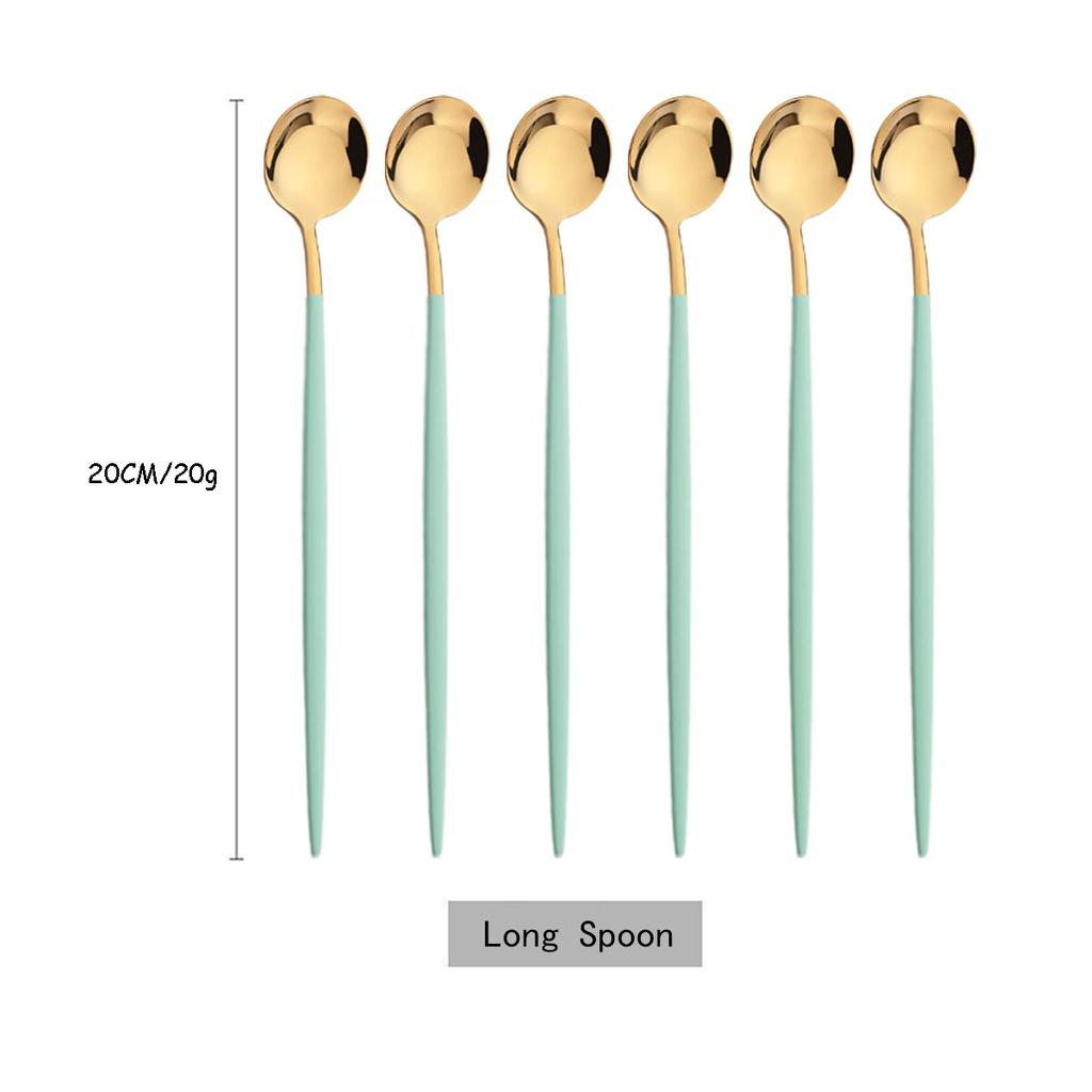 6 adet/takım renkli uzun saplı kaşık yemek takımı suyu kahve karıştırma sofra dondurma kaşığı çatal bıçak kaşık seti mutfak gereçleri