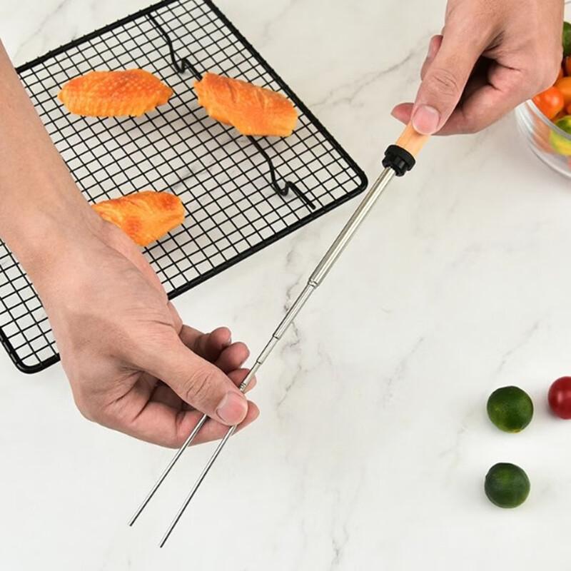 ZISIZ Wooden Handle Retractable BBQ Roasting Forks