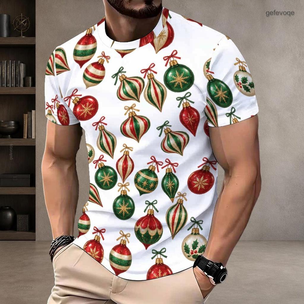 Men Plus Size Round Neck Short Sleeve Christmas Santa Printed White T Shirt