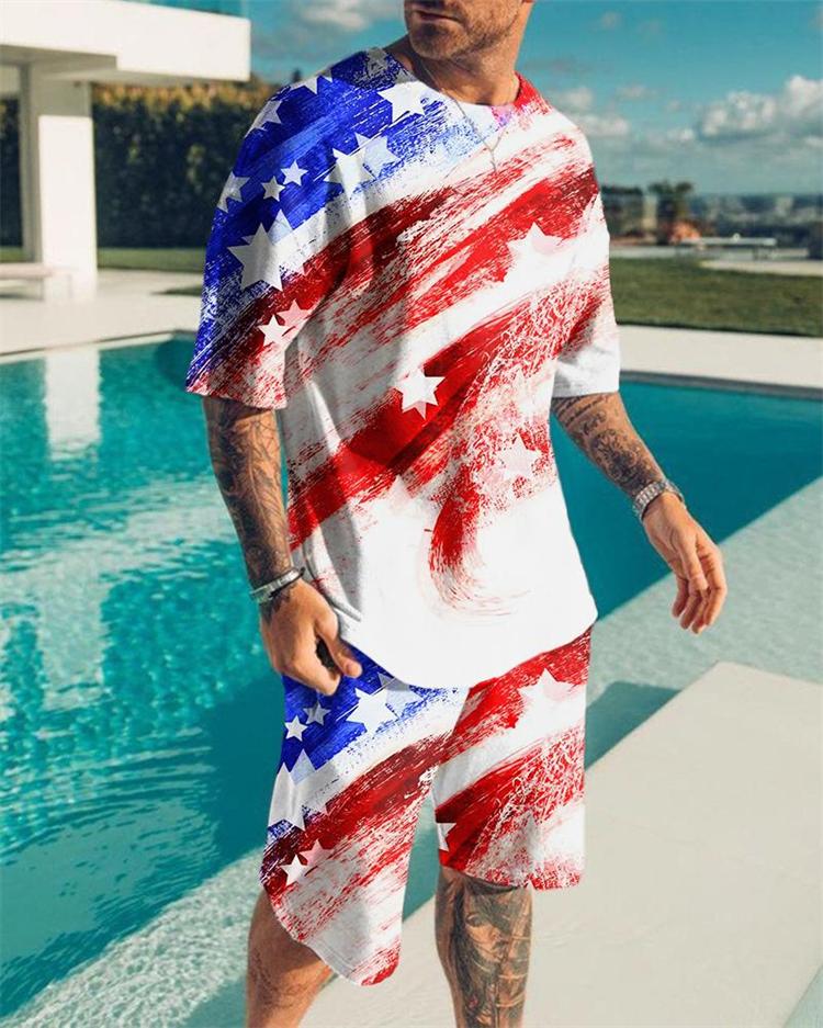 Summer Sportswear T-Shirt Men's Sportswear Suit Casual O-Neck Men's Shorts Two-Piece Clothes Harajuku