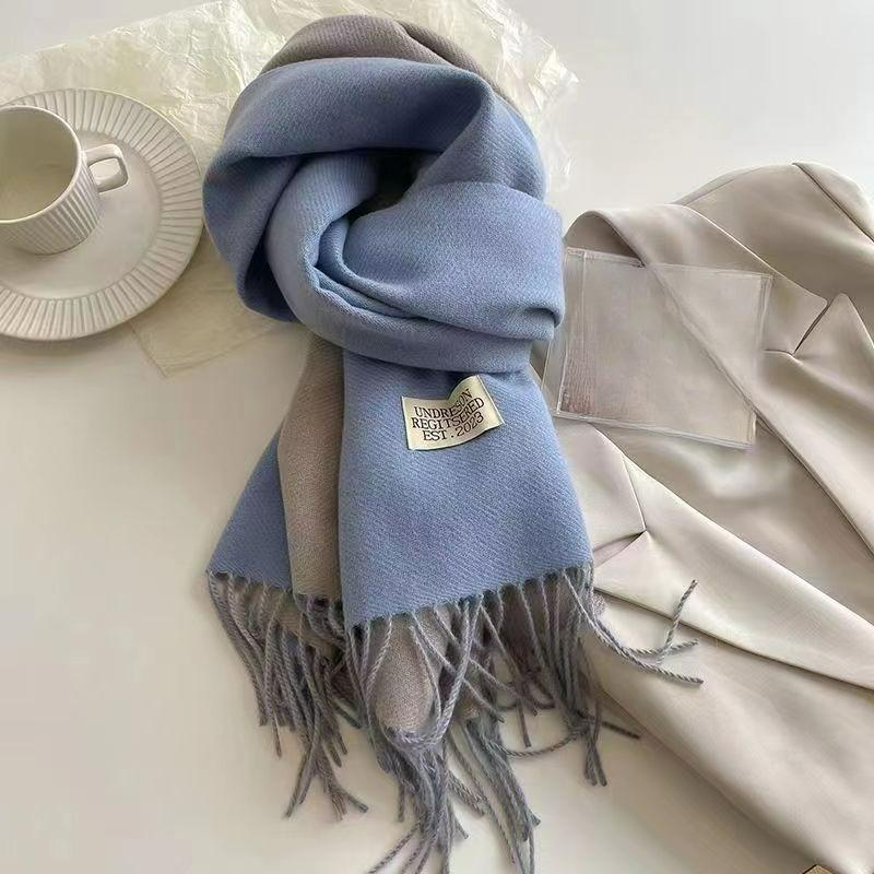 Autumn and Winter Korean Version of The Solid Color Imitation Cashmere Double-sided Tassel Scarf Female Thickened Student Dual-use Shawl Trend
