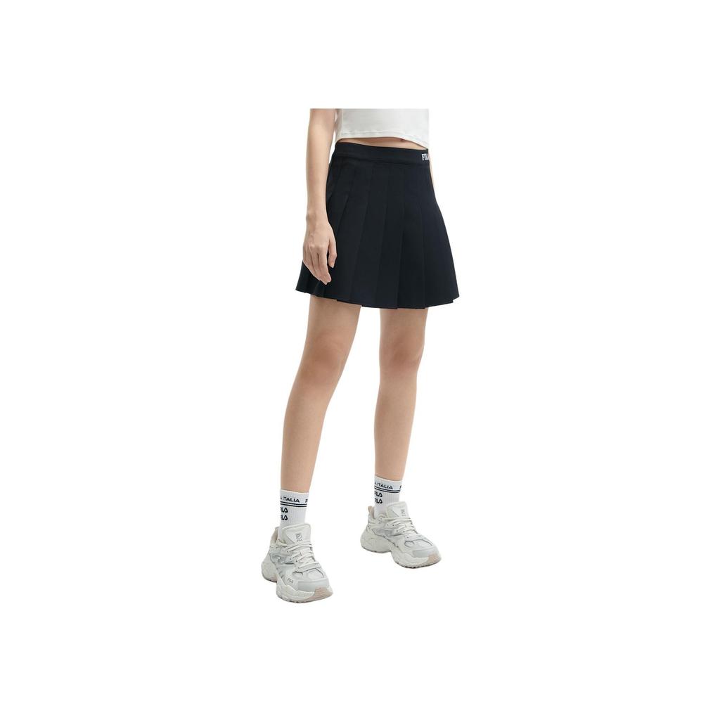 Fila Original Soft Sports Versatile Breathable Comfortable Pleated A-Line Casual Skirt Women Skirts Black F51W429303F-BK