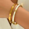 Stainless Steel Gold Plated Clover Charm Bangle Set With Rhinestone Accents Women