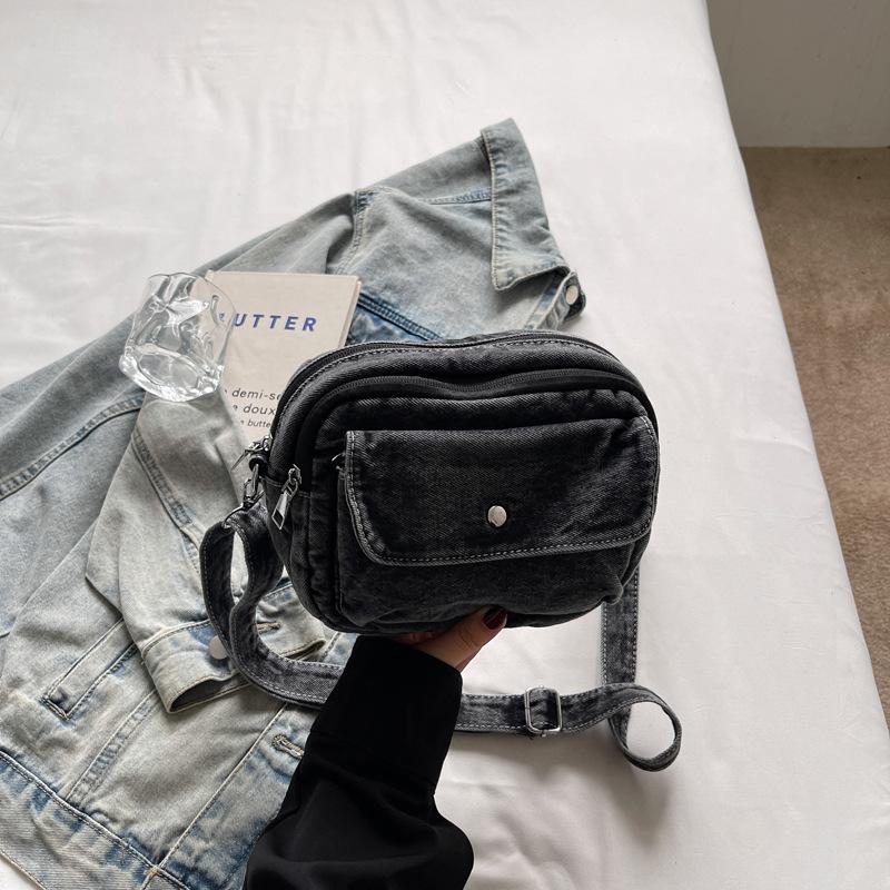 

Versatile denim small bag women s fashion mobile phone bag double-layer summer high-end messenger bag чорний