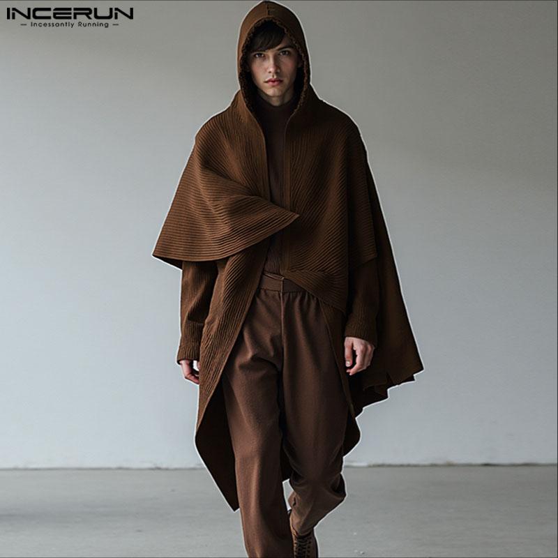 INCERUN Autunno Inverno Uomo Mantello Irregolare con Cappuccio Top Ampi Larghi Cappotti a Mantella con Texture