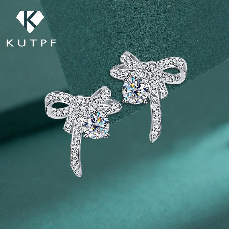 

Серьги-гвоздики с муассанитом и бантом, серебро 925 пробы, 1 карат, цвет D, VSS1 Lab, ювелирные изделия с бриллиантами для женщин и девочек, подарок на день рождения