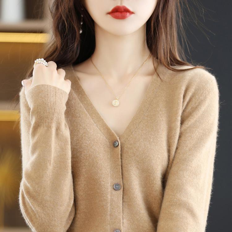 WTEMPO Herfst en Winter Dames Losse V-hals Effen Kleur Korte Top Wol Gebreid Vest Jas S