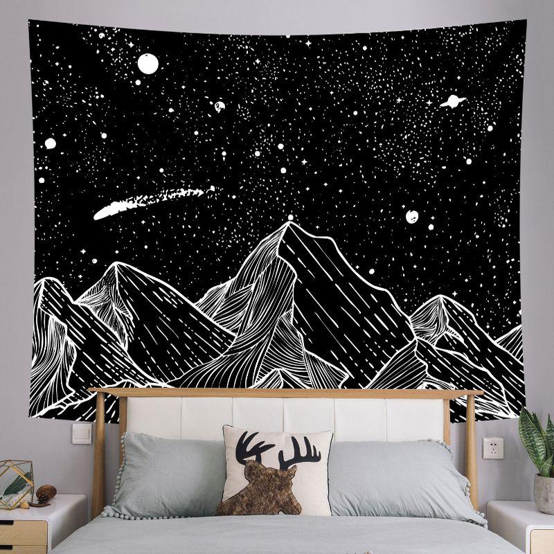 UFO Alien Abduction Black White Wall Tapestry Flying Saucer Beam Mountain Cloud Retro Sci Fi Space Extraterrestrial Decor