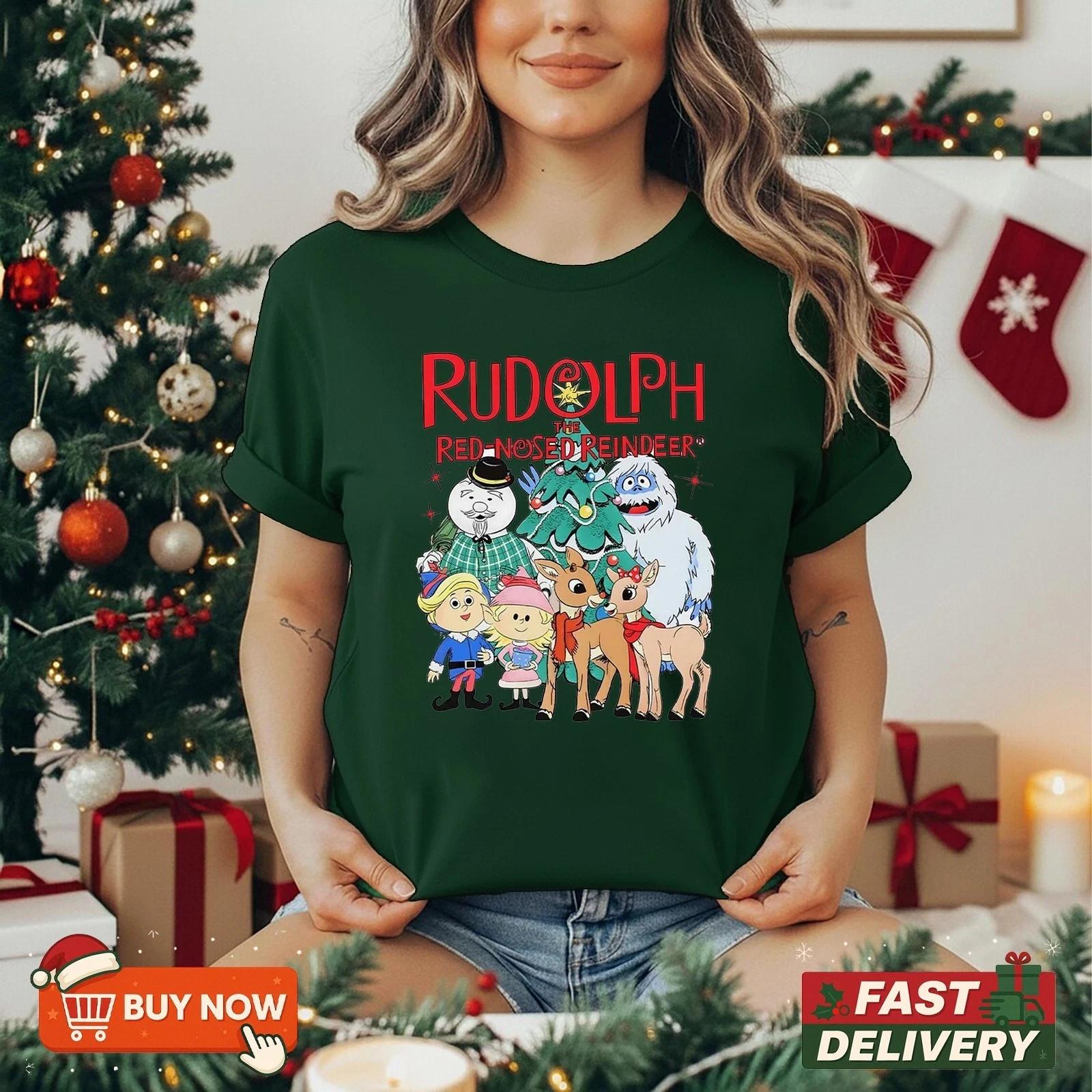 Funny Christmas Shirt Rudolph The Red Nosed Reindeer TShirt For Women S-5XL M
