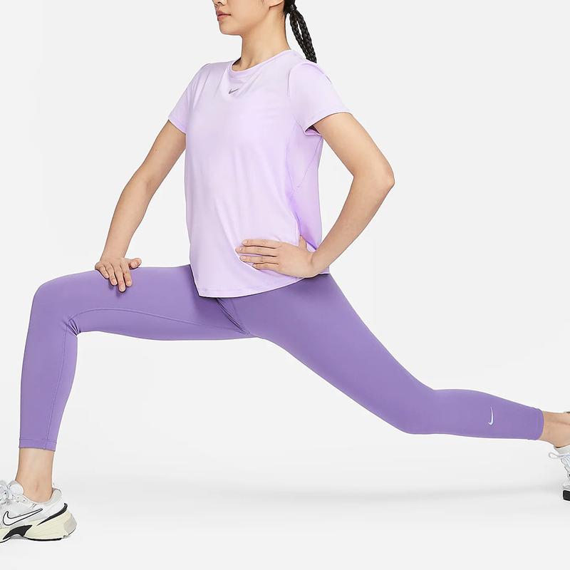 Nike One Classic Casual Solid Color Crew Neck Short Sleeve T-Shirt Women Tops Purple FN2799-512
