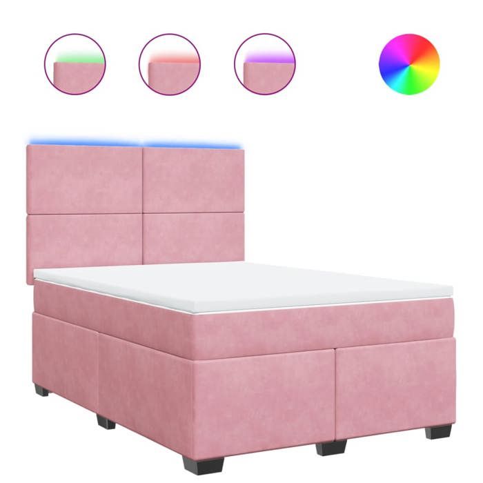 VidaXL Bed Slat Base with Mattress Pink 140x190 Cm Velvet, Bed, Platform Bed, Panel Bed 3293205