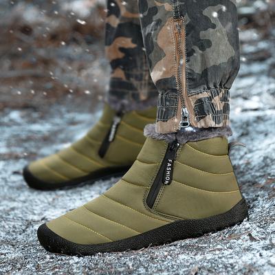 Winter Large Size Velvet Warm Cotton Shoes Zipper Snow Cotton Boots Outdoor Hiking Waterproof Snow Boots Men's Shoes