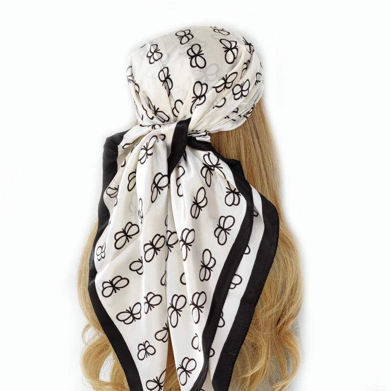 Halstuch Schal Wickeltücher Druck Seidensatin Schal quadratisch Damen Muslimischer Hijab Elegant Stirnband Bandana Design Marke Foulard