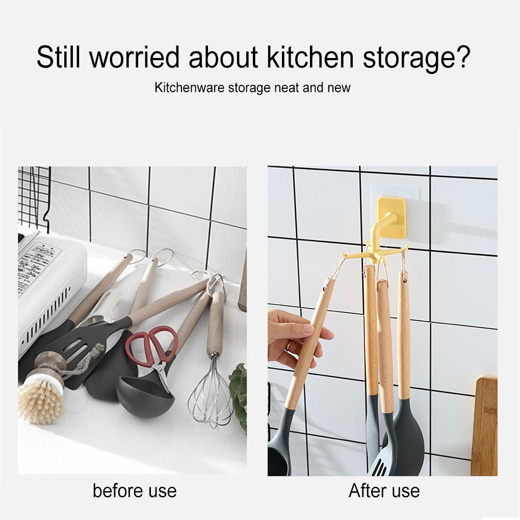 4-claw Wall Hooks Cooking Tool Spoon Storage Holder Self Adhesive 360° Swivel Multi-functional Kitchenware Hanger Bathroom
