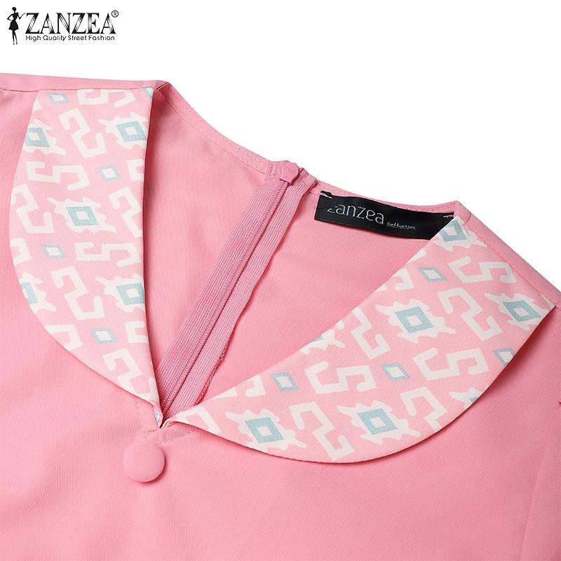 ZANZEA Women Casual V-Neck Summer Short Sleeve Print Dress