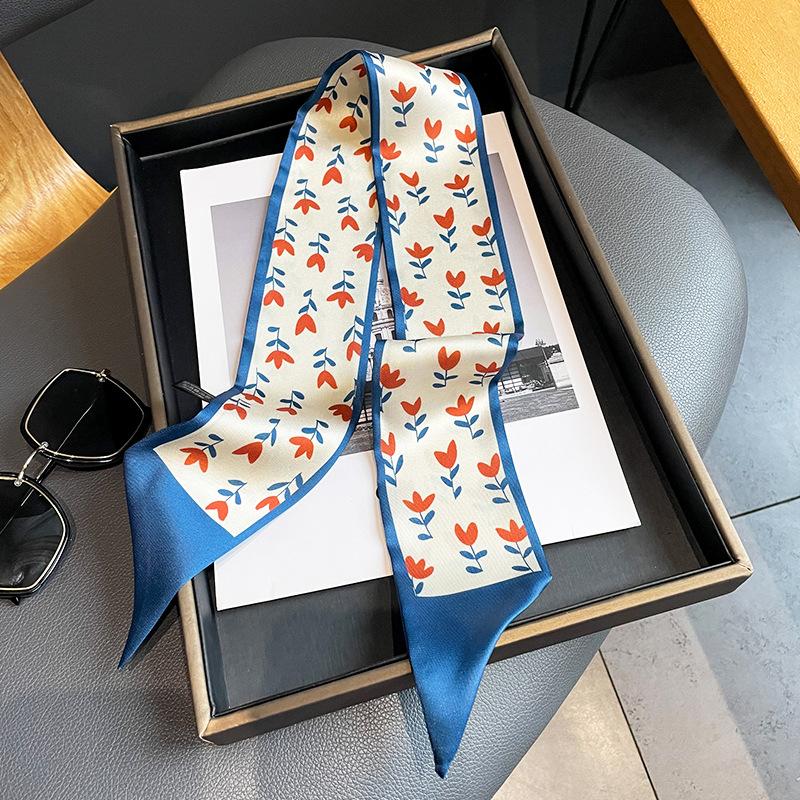 Langer, dünner Seidenschal für Damen, Haarband, Krawatte, Design-Print, Luxusmarke, Haarreifen-Accessoires, coole Mädchen-Schals, Sommer 2021