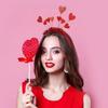 Carnivals Headband Party Hair Holder with Tinsel Heart Rose Red/ Red for Woman