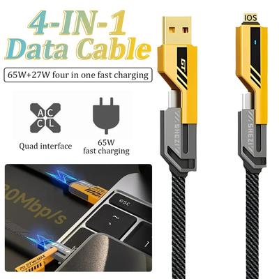 Cabo de dados USB tipo C 4 em 1 PD 65 W, carregamento rápido multifuncional, cabo USB tipo C para USB C para iPhone, Xiaomi, Android, cabos USB C