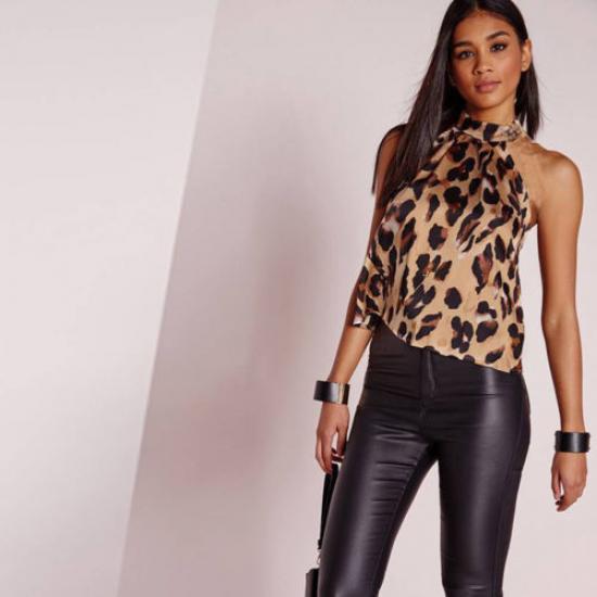 Women Fashion Sexy Summer Sleeveless Off Shoulder Leopard Halter Blouse Top