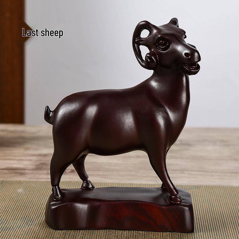 Ebony Zodiac Animal Statues - Hand-Carved Wooden Ornaments 