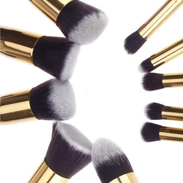 Gold and Silver Tube 10 Makeup Brush Set, Set of Brushes, Five Small Makeup Brushes Without Logo.
