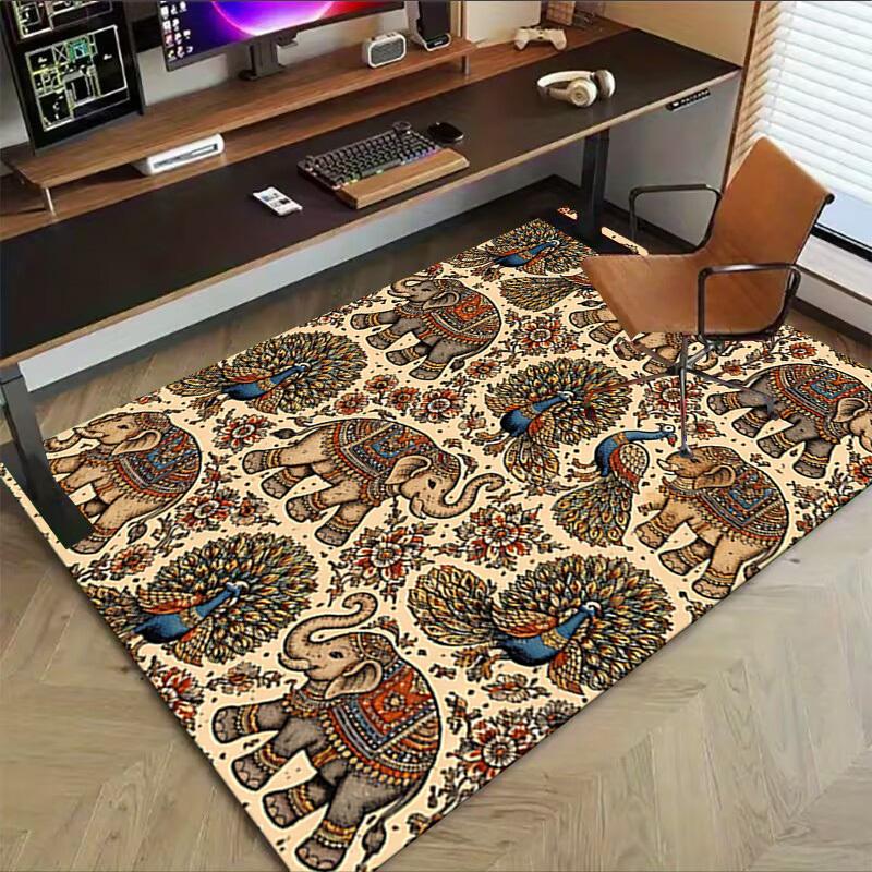 1PC Elephant Peacock Anti-slip carpet, suitable for Office, bedroomand playrooms. It can also be used as a sofa footrest cover-R65