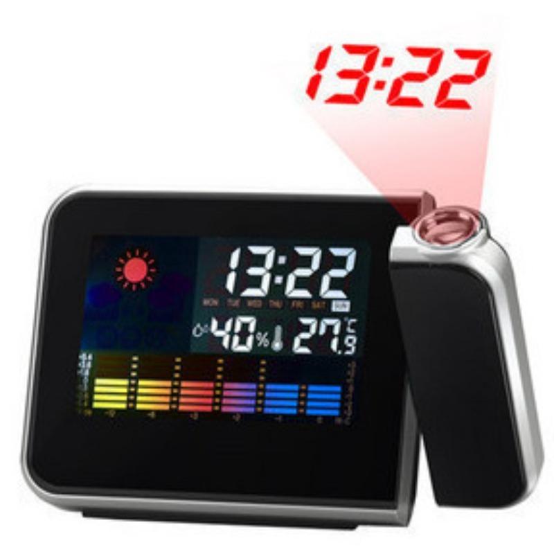1Pc Technology Weather Station Projection Clock Creative Time Projection LED Color Perpetual Calendar Weather Display Electronic Alarm Clock