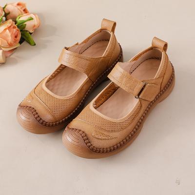 Fashion New Summer Flat Shoes for Women Luxury Real Leather Flats Mother Antique Top Quality Moccasin Ladies Mary Jane Red Wedding Flats