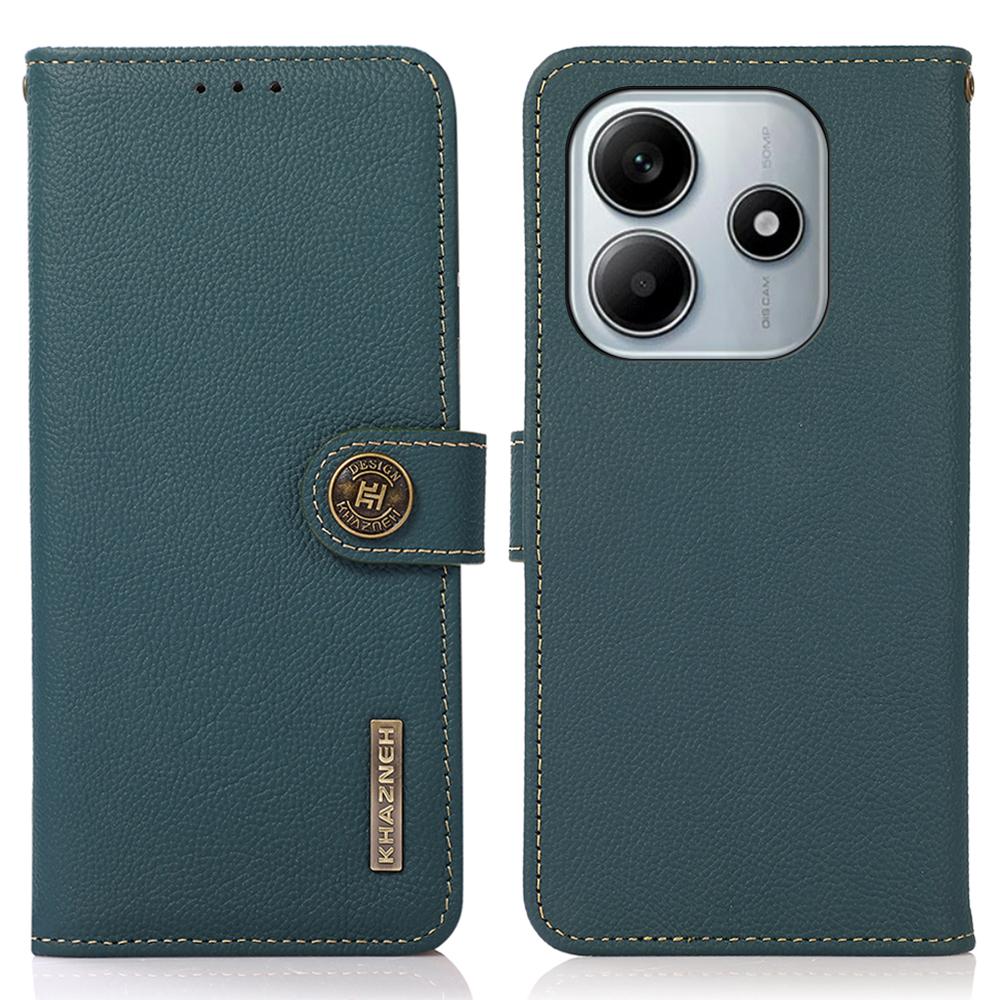 

KHAZNEH For Xiaomi Redmi Note 14 4G (163.25mm) Case Genuine Cow Leather Wallet Phone Cover Green