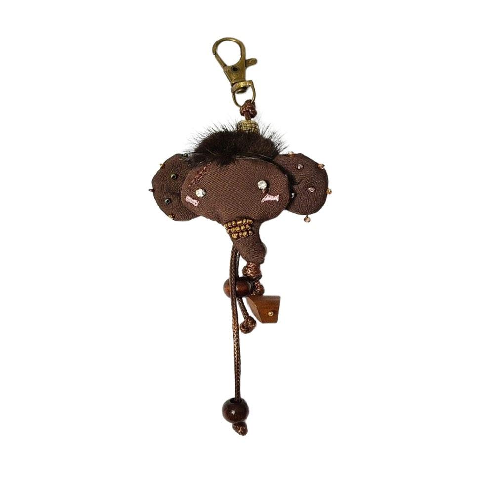 Cute Retro Pony Keychain Fabric Embroidered Key Holder Handmade Elephant Pony Pendant Gift