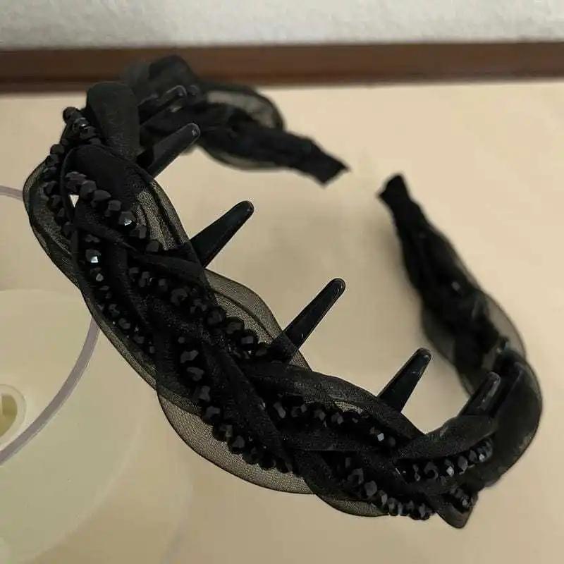 

1Pcs Princess of Paris 3.0 Upgrade 3.5cm Wide Anti Slip Fried Dough Twists Braid Wide Side Hair Hoop Rhinestone Braided Headband
