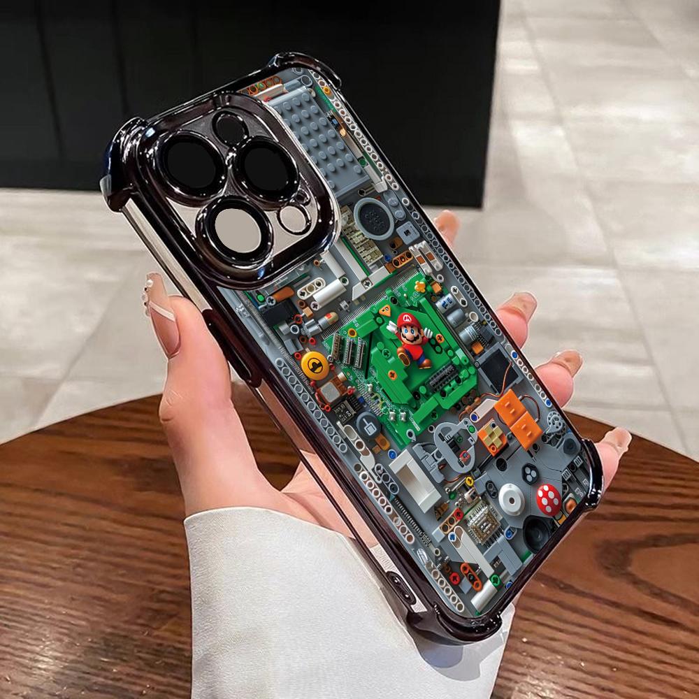 Cool M-Marios Building Block Phone Case for iPhone 17 Air 16 15 14 Plus 13 12 11 Pro Max X Xs XR 8 e Anti-drop Transparent Cover