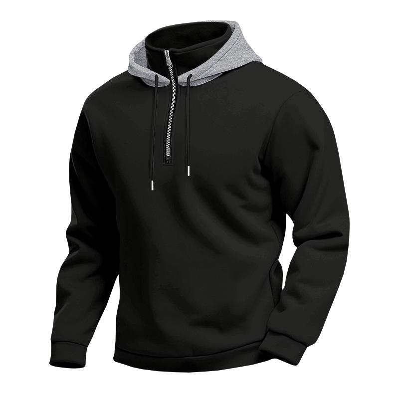 Heavyweight Spring/Autumn Fleece-Lined Men's Oversized Stand-Up Collar Hooded Pullover Zip-Up Long-Sleeved Sweatshirt