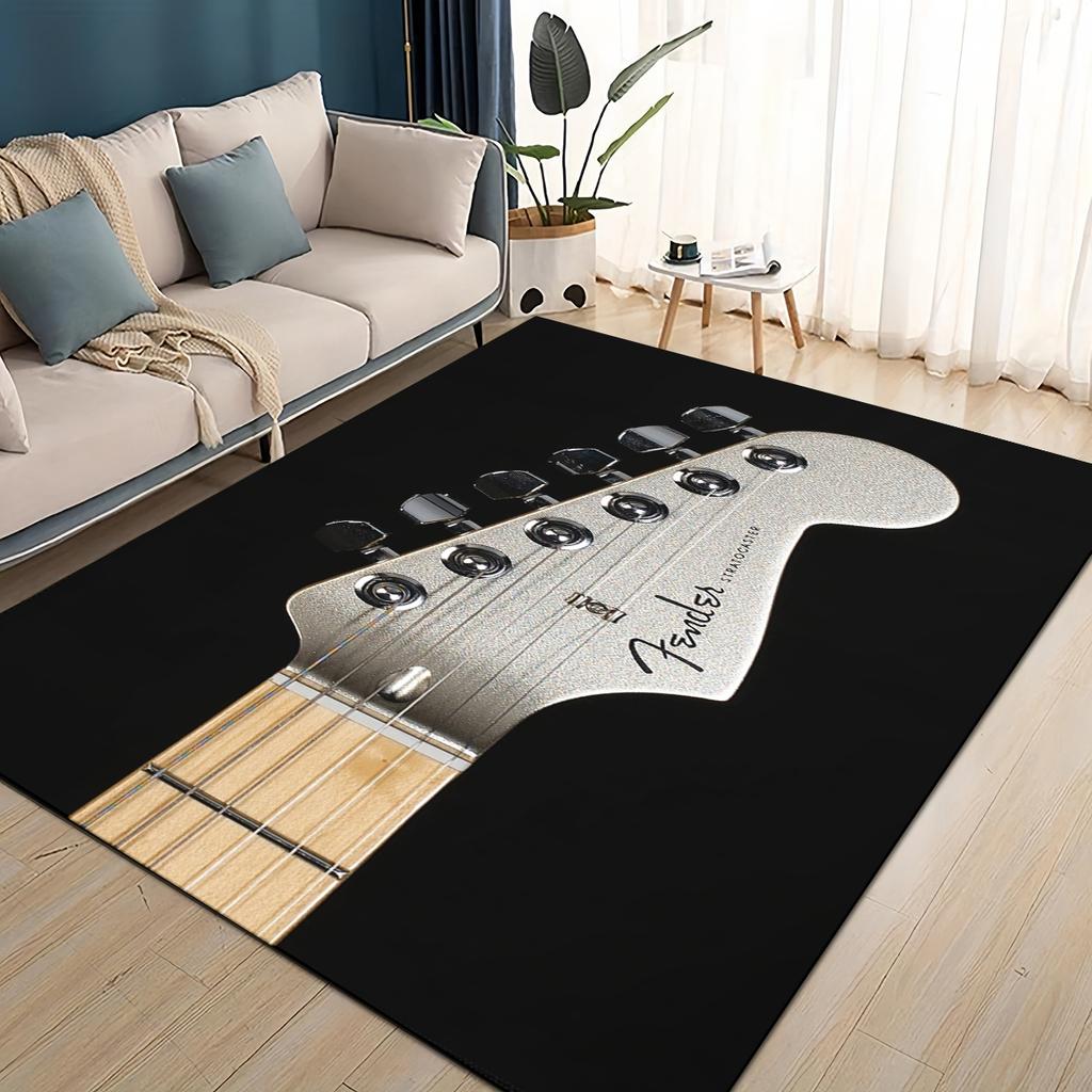 3D Retro Fender Logo Guitar Instruments Music Carpet Rug for Living Room Bedroom Home Sofa Decoration,kids Non-slip Floor Mat