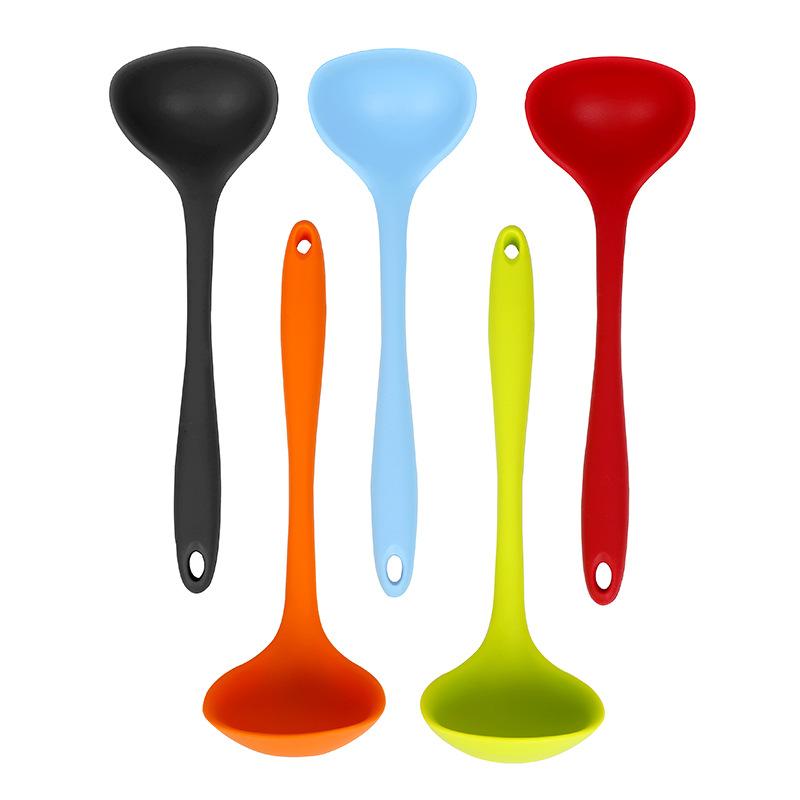 5 Color 200mm Non-stick Silicone Ladle Soup Spoon Heat Resistant Round Scoop All-in-one Silicone Large Spoon Kitchen Utensils