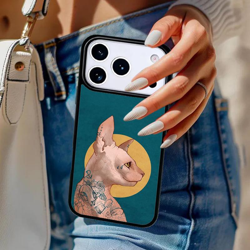 

Чехол для телефона с татуировкой Кошка-Сфинкс Для iPhone 17 Air 14 15 13 12 Max Чехол Для Apple 16e 11 Pro Max Plus Coque iPhone 12pro max