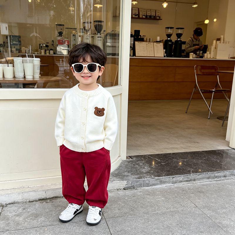 Kids' Solid Color Knit Cardigan - Boys' Spring Sweater & Girls' White Round Neck Coat
