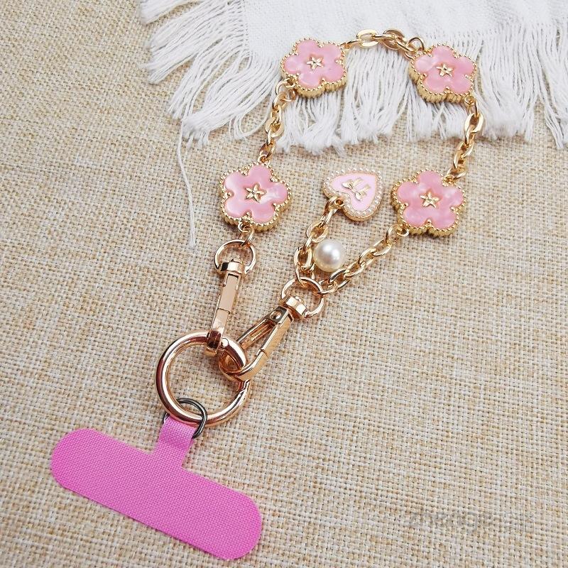 

Flower love pendant metal mobile phone chain women s ins fashion hand wrist pendant lanyard mobile phone lanyard short [pink] flower heart pendant metal wrist chain