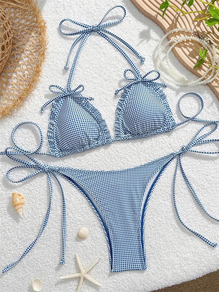 2026 Europäischer Karomuster Dreieck-Bikini - Sexy & Stilvolle Urlaubs-Bademode für Damen