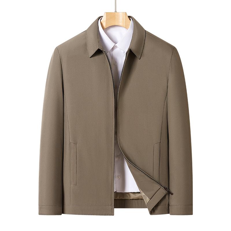 

Тонкая куртка для папы среднего возраста на весну и осень, повседневная куртка с лацканами на молнии 195 хаки