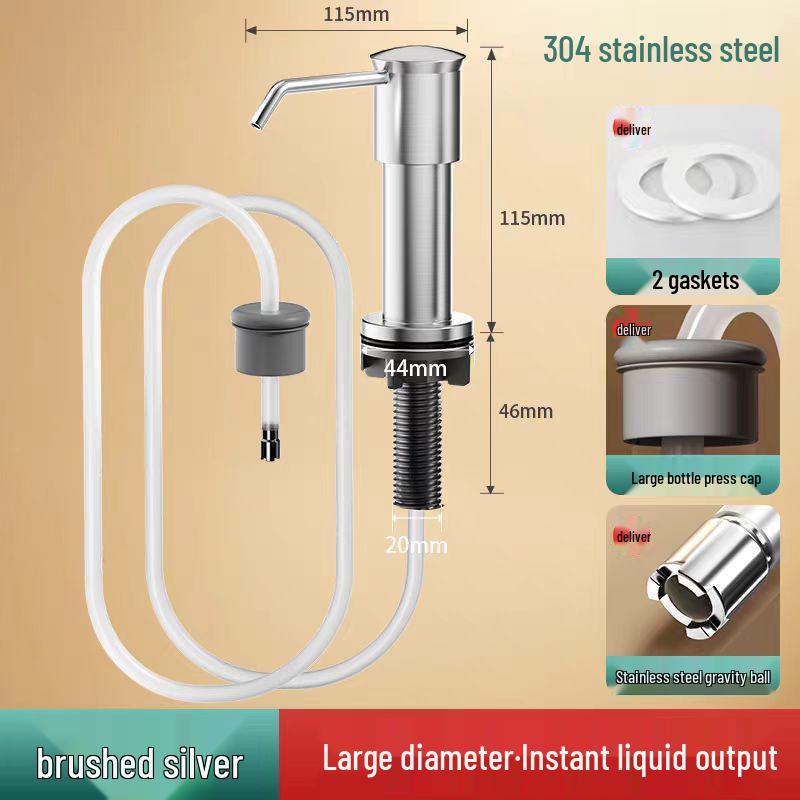 304 Stainless Steel Soap Dispenser with Press Pump for Dishwashing and Vegetable Washing Basin
