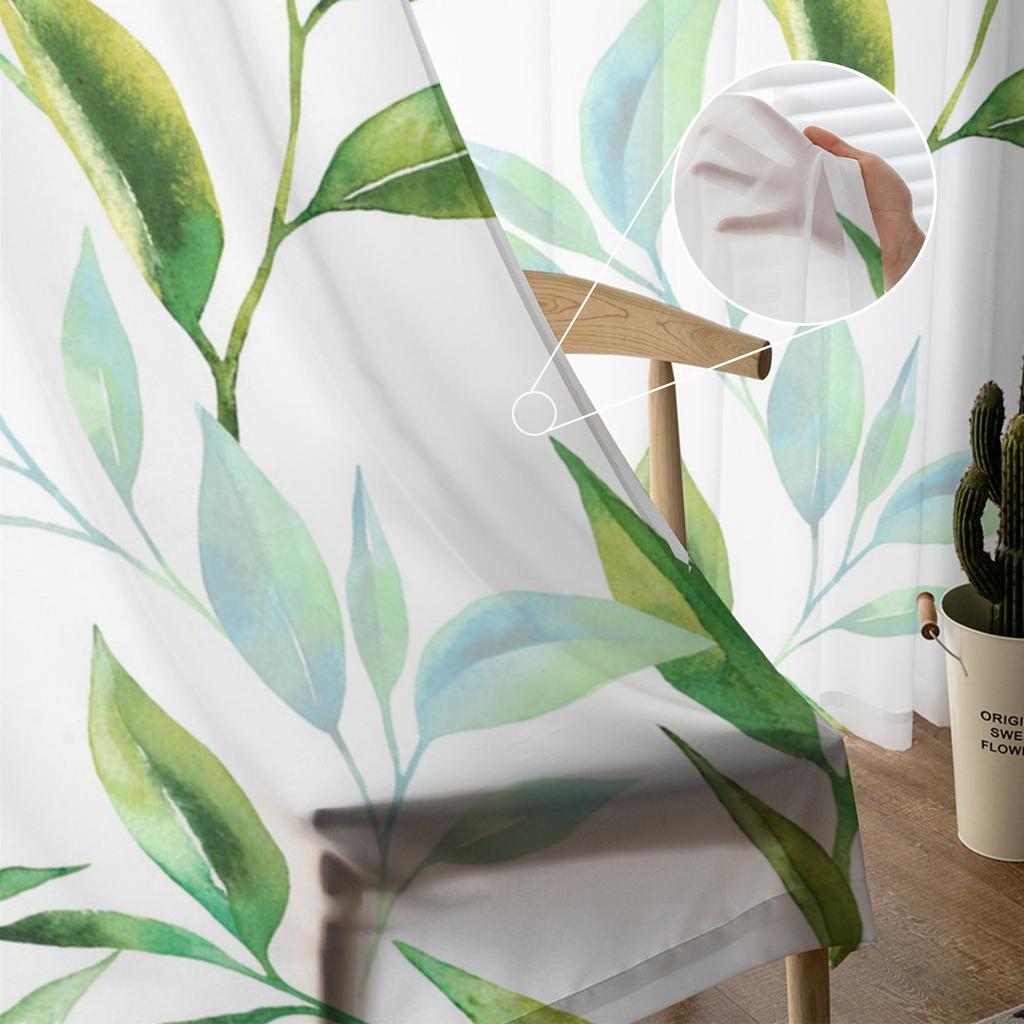 Plant Green Leaf Chiffon Sheer Curtains for Living Room Bedroom Home Decoration Window Voile Tulle Curtain Drapes