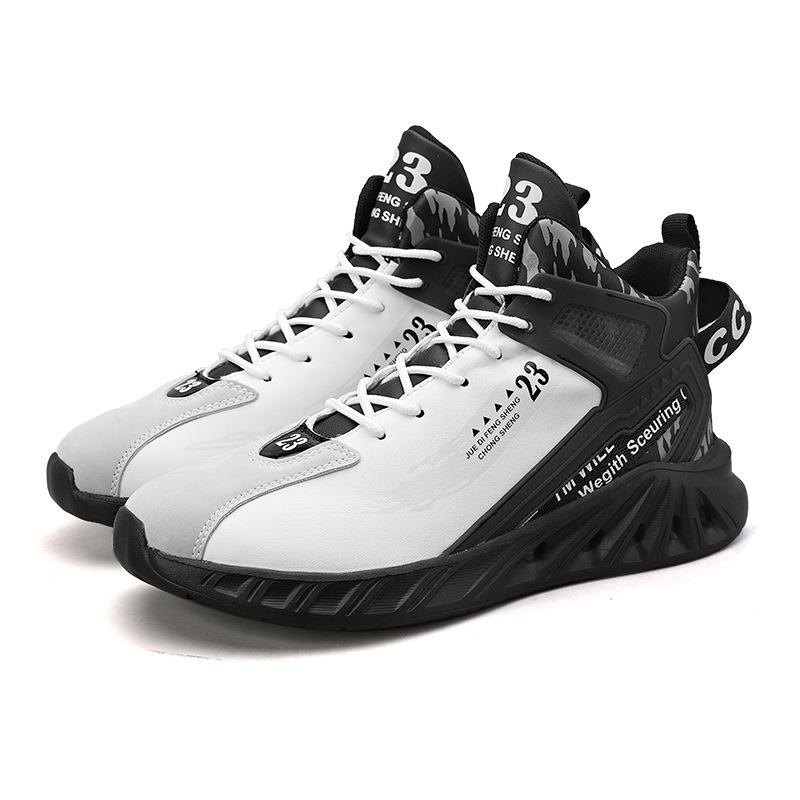 

Large size four-season single shoes thick-soled medium-top sports shoes leather surface waterproof dad basketball shoes 44