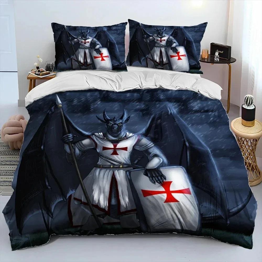 Zestaw pościeli Rycerz Templariusz Krzyżowcy Poszwa na kołdrę Zestaw pościeli Pokrowiec na kołdrę Poszewka na poduszkę Kołdra rozmiar king Queen Chłopcy Dorośli