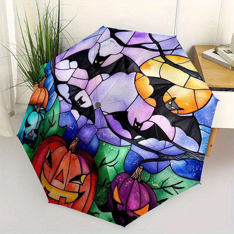 Stained Glass Window Decal Pumpkin Bat Moon Night Scene Decoration Umbrella Day Gift Y209