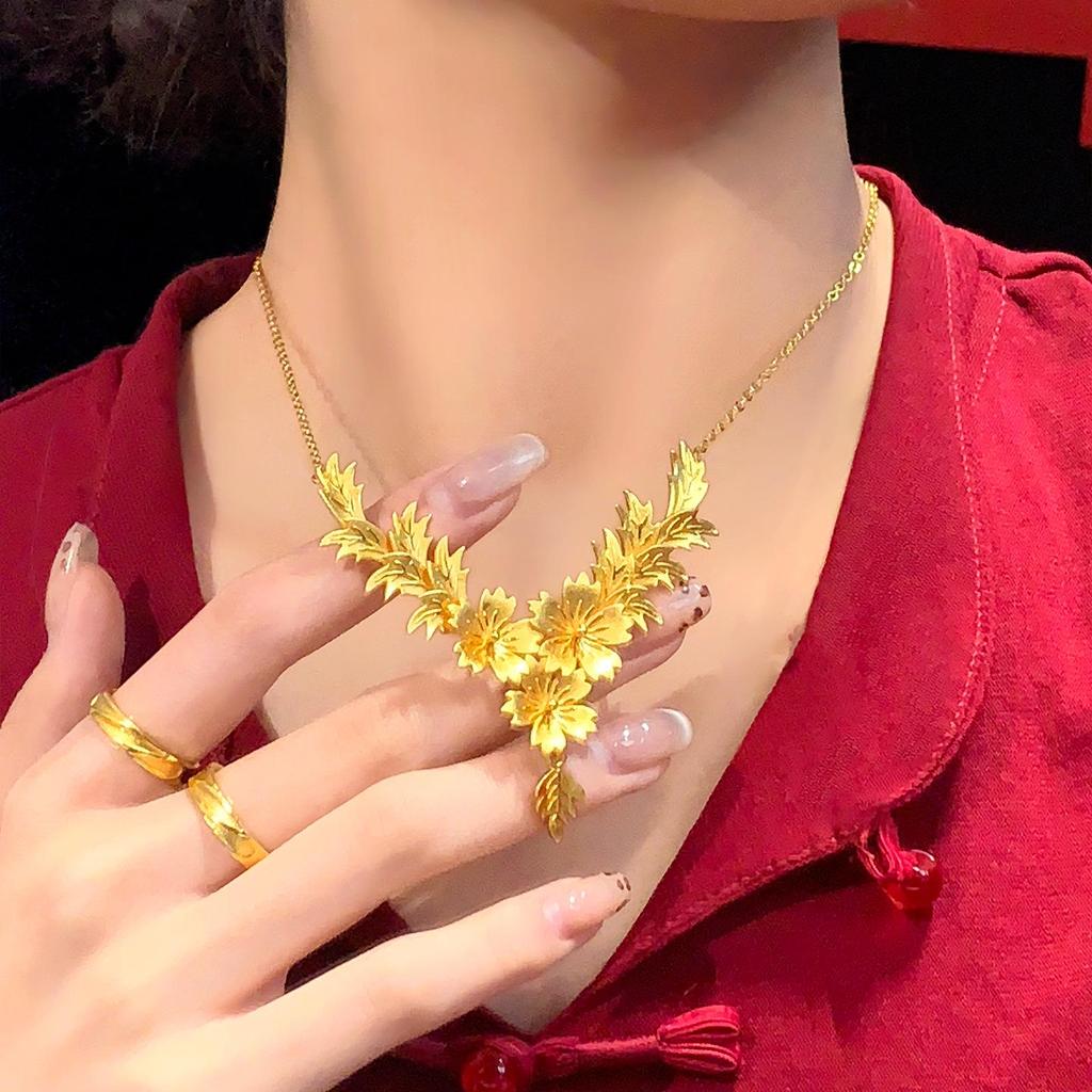 Chinese Style Gold Blossom Necklace Set for Brides - Wedding Jewelry