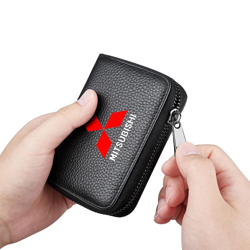 Genuine Leather Car Driver's License, ID Card, Bank Card Wallet For Mitsubishi Lancer 9 Ex Evo ASX L200 Colt Pajero Sport